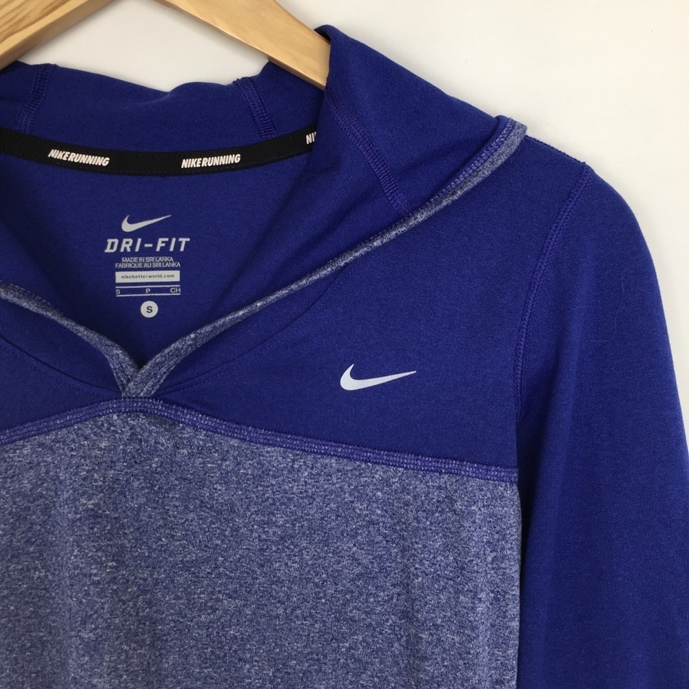 Nike Running Lightweight Hooded Shirt Long Sleeve Blue Strip Women’s Size Small - Picture 4 of 13